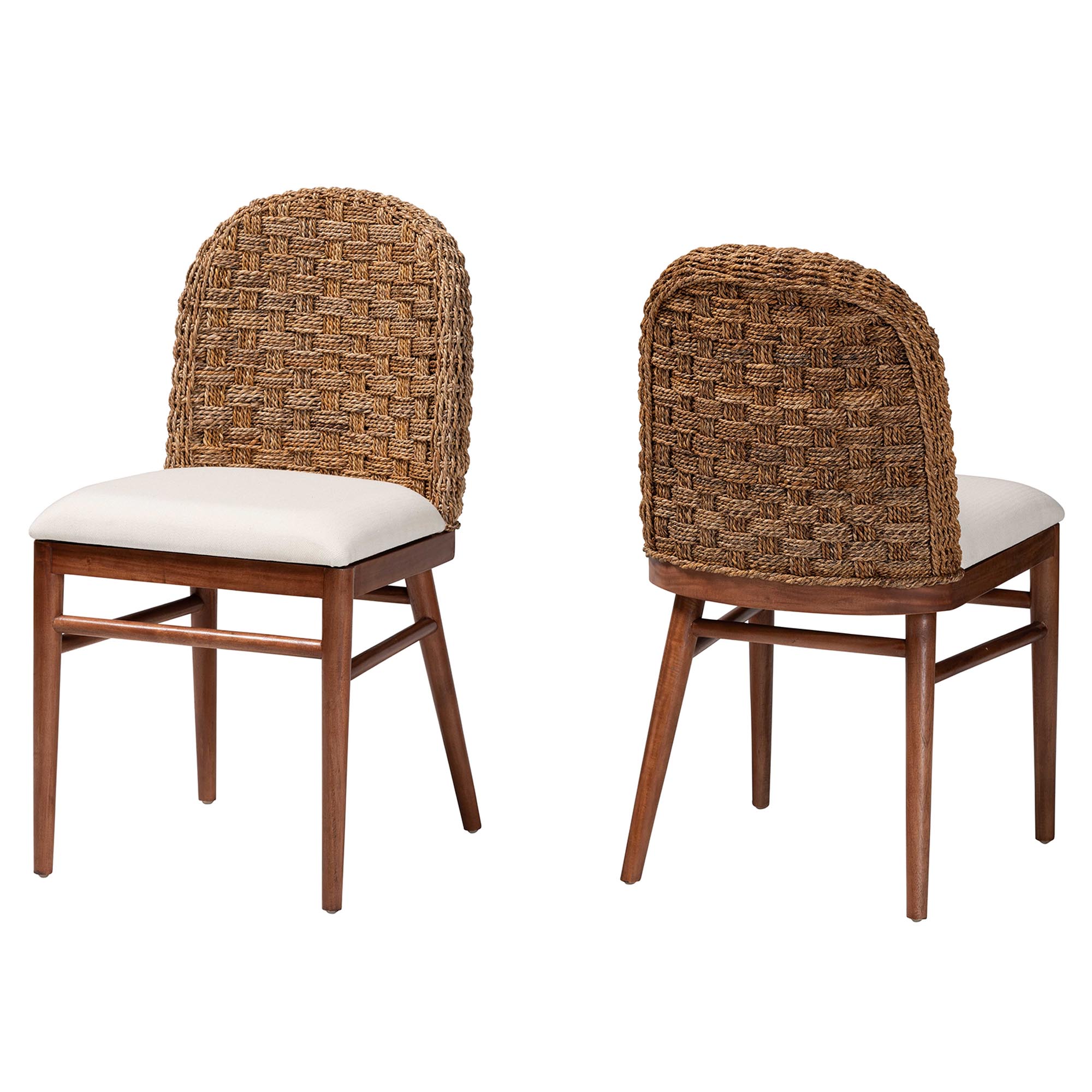 bali & pari Denver Modern Bohemian Walnut Brown Finished Acacia Wood and Seagrass 2-Piece Dining Chair Set
